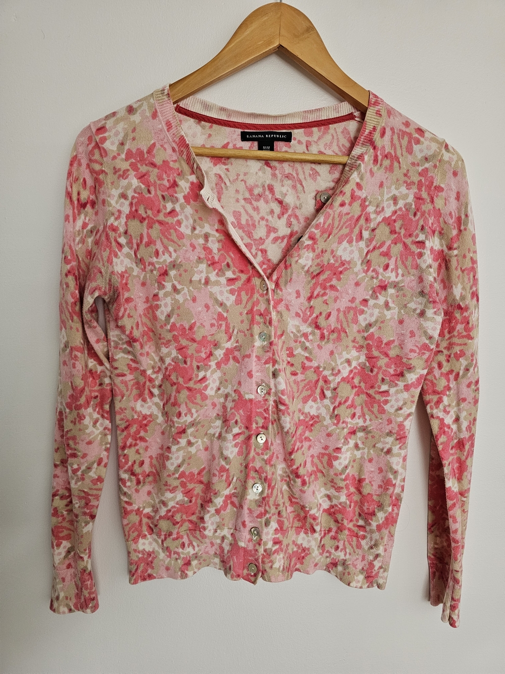 Banana Republic Pink Floral Button Cardigan 100% Cotton Size M